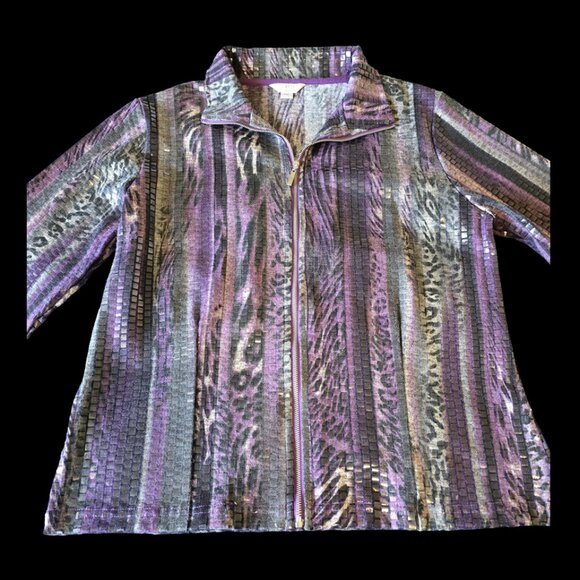 NWOT Women's Erin London Petite Medium Purple Silver Striped Blouse - Picture 2 of 8
